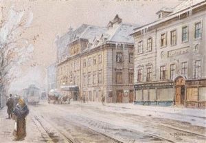 The Theater An Der Wien In The Winter by Karl Wenzel Zajicek