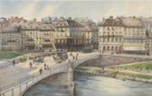 A View Of Thetown Across The Donaukanal by Karl Wenzel Zajicek