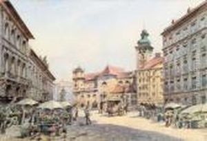 Die Freyung In Wien Mit Marktstanden by Karl Wenzel Zajicek