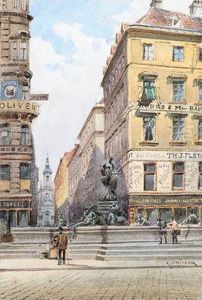 Der Donnerbrunnen Mit Blick In Die Plankengasse by Karl Wenzel Zajicek