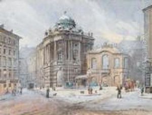 Das Alte Burgtheater Im Schneegestober by Karl Wenzel Zajicek