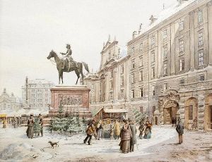 A Christmas Market In Am Hof Vienna by Karl Wenzel Zajicek
