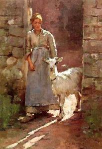 Girl with Goat 1886 by Sanford Robinson Gifford