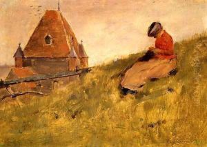 On the Cliff A Girl Sewing 1887 by Sanford Robinson Gifford