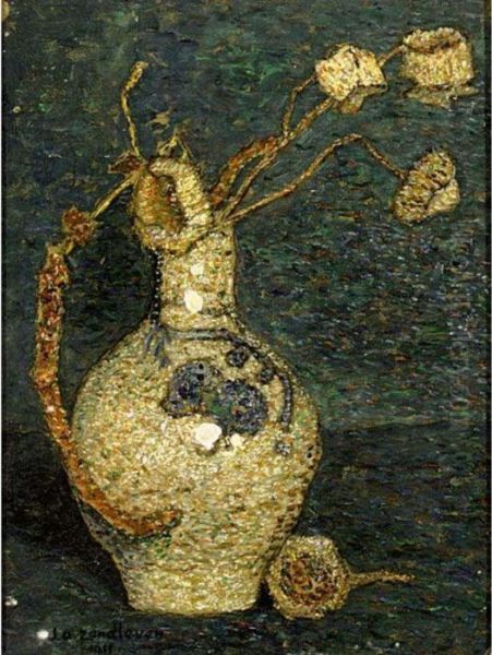 A Still Life With Flowers In A Blue And White Jar - view 1