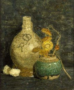 A Still Life With Flowers In A Gingerjar by Jan Adam Zandleven
