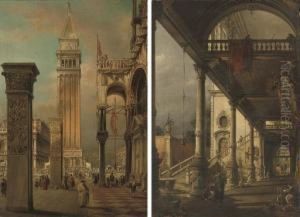 A Celebration Before The Campanile; And A Venetian Palace by Francesco Zanin