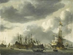 Dutch Shipping At Anchor In A Calm