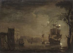 An English Warship Drifting Down The River Under The Cover Ofdarkness