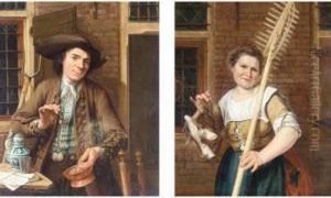 Toper Standing Beside A Table 
(#) A Maid Holding A Rake And A Basket Of Fish