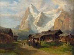Dorfidylle In Den Alpen. by Jakob Joseph Zelger