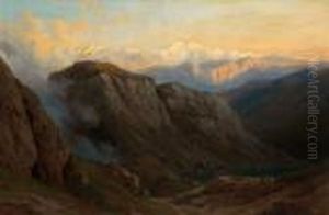 Blick Auf Eine Bergkette Im Abendrot