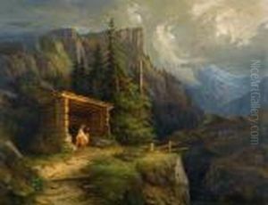 Gebirgslandschaft Mit Mutter Und Kind. 1850.