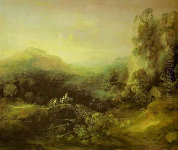 Mountain Landscape with Peasants Crossing a Bridge - view 1