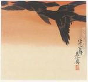 Crows In Flight At Sunrise