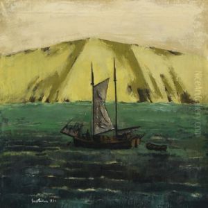 Sailing Boat Along Rojle Cliff by Ernst Zeuthen