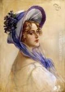 Little Girl In A Hat Witha Bunch Of Violets