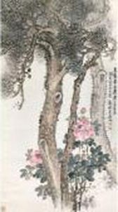 Peonies And Pine by Wu Zheng
