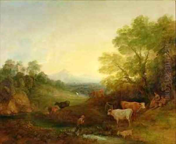 A Landscape with Cattle and Figures by a Stream and a Distant Bridge - view 1