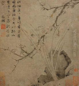 Plum Blossoms, Rock, And Narcissus