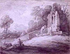 Churchyard with Figure Contemplating Tombstone