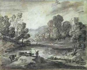 A hilly landscape by Thomas Gainsborough