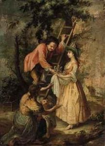 A Wooded Landscape With Elegant Company And A Lady Holding A Nest A Wooded Landscape With Elegant Company And A Lady Holding A Nest