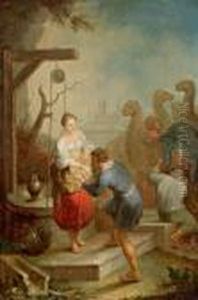 Elieser Und Rebecca Am Brunnen;theseus Hebt Den Stein by Januarius Zick