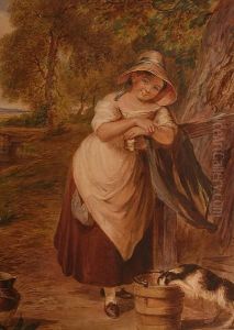 A Young Milk Maid And Her Mischievous Companion.