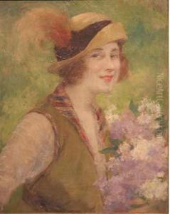 Jeune Elegante Au Chapeau A La Plume by Edouard Francois Zier