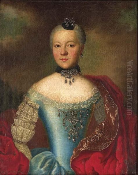 Portrait Of A Noblewoman, Half-length, In A Lace-trimmed Bluedress - view 1