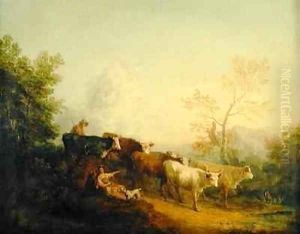 Herdsmen Driving Cattle towards a Post