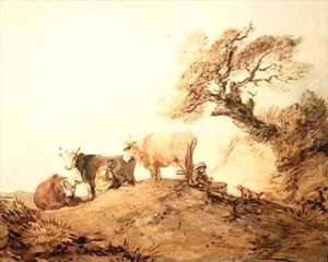 Cattle with Drovers and a Dog under a Tree by Thomas Gainsborough
