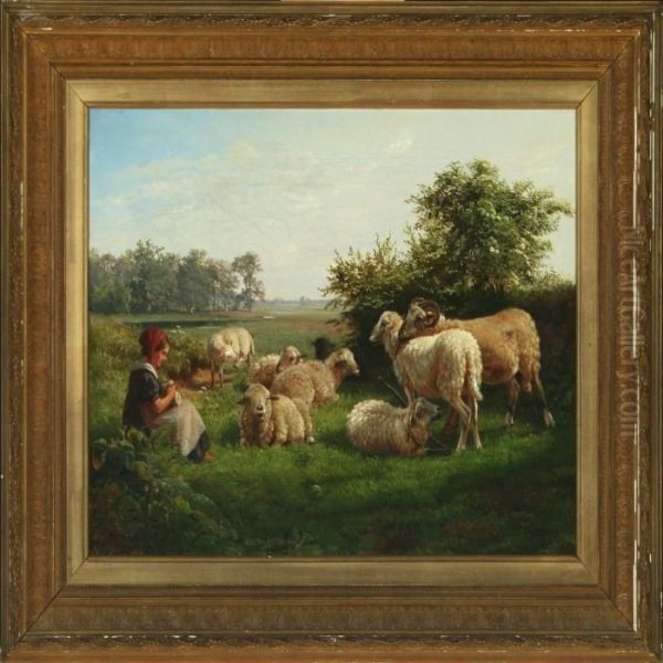 Young Girl Guarding Sheep - view 1