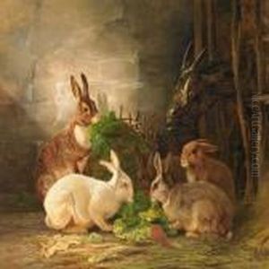 Stable Interior With Rabbits And A Goat by Wilhelm Zillen