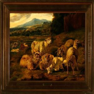 ?: Grazing Sheep In A Mountain Landscape. Unsigned by Wilhelm Zillen