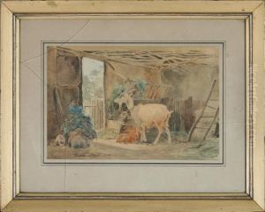 Rabbits And Goats In A Shed by Wilhelm Zillen