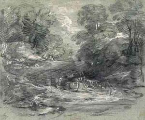 Landscape with Farm Cart on a Winding Track between Trees