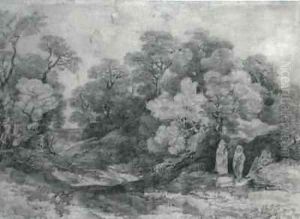 Landscape with figures gathering wood