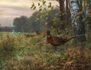Fasane Am Waldrand. by Carl Friedrich Zimmermann