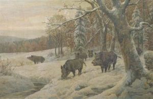 Venturing Out Of The Snowy Forest by Carl Friedrich Zimmermann