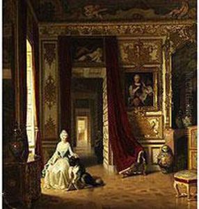 Hofische Dame Mit Hund In Reichem Schlossinterieur by Reinhard Sebastian Zimmermann