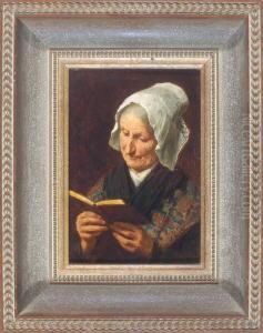Portrait Einer Lesenden Dame Mit Spitzenhaube