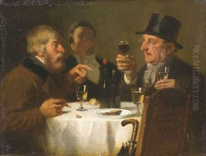 Three Dignitaries Tasting Wine. Oil/panel, Signed