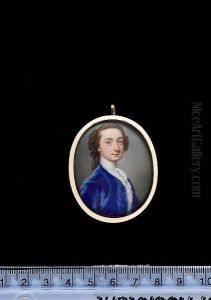 A Young Gentleman, Wearing Blue
Coat, White Chemise And Lace Cravat, His Curled Natural Hair Worn En
Queue With A Black Ribbon Bow. by Christian Friedrich Zincke