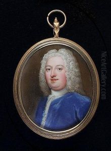 A Gentleman, Wearing Blue Coat, White Lace Cravat And Full-bottomed Powdered Wig by Christian Friedrich Zincke