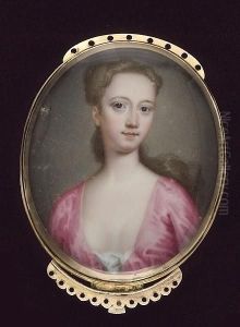 A Lady, Wearing Decollete Pink 
Dress And White Underslip, Her Hair Falling Over Her Left Shoulder