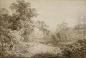 Sachsische Landschaft Mit Burg Gna by Adrian Zingg