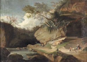 Flusslandschaft Mit Felsen Und Staffage.