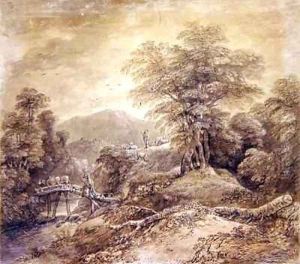 Wooded Mountain Landscape Herdsman and Cows Crossing by Thomas Gainsborough